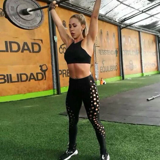 Women’s Sexy Round Hole Workout Leggings | Black Push-Up Quick-Dry Cotton Slim Fit Pants Ooho