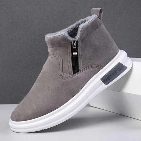 Fashion Snow Boots For Men Winter Warm Flat Cotton Plush Shoes With Side Zipper Casual Daily Fleece Ankle Boot Ooho