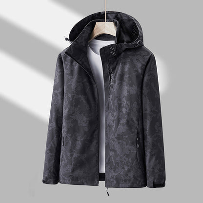 Printed Hooded Windbreaker Unisex Fashion Solid Color Zip-up Jacket Waterproof Windproof Outwear For Women Men Clothing Ooho