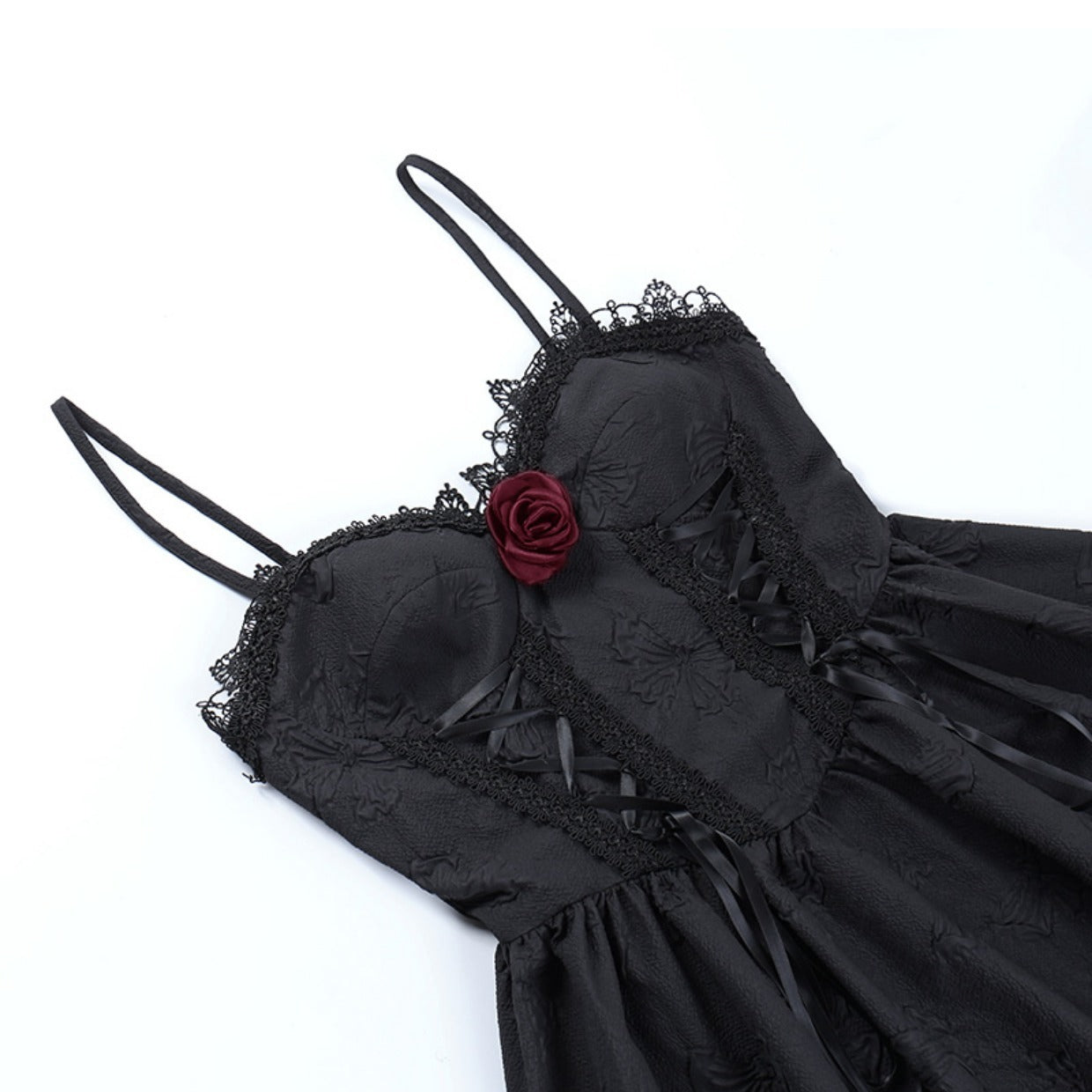 Rose Dark Jacquard Slip Dress for Women | Elegant Floral Textured Midi Dress Ooho