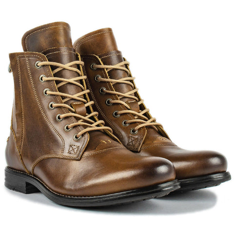 Men Cowboy Boots Retro Lace-up Martin Boot Round Toe Low Heel Shoes Ooho