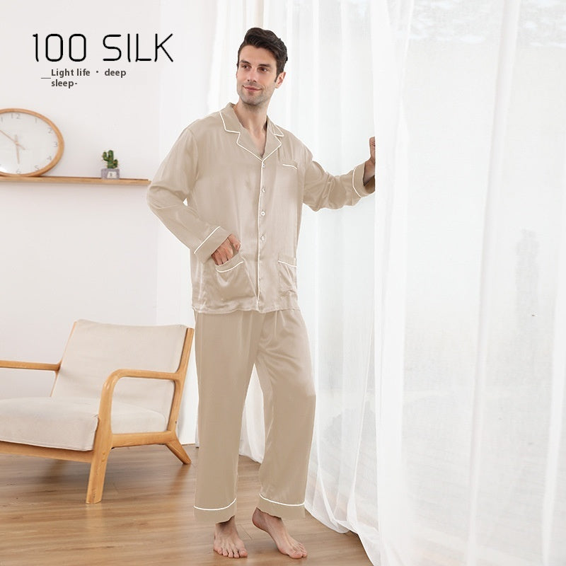 Men's Silk Pajamas 22 M Heavy Mulberry Silk Lapel Homewear Ooho