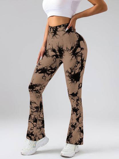 High-Waist Tummy Control Flare Yoga Pants for Women – Tie-Dye Slimming Bootcut Workout Leggings, Stretch Fitness Activewear Ooho