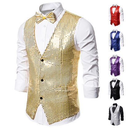 Men's Sequined Vest Performance Dress Jacket Ooho