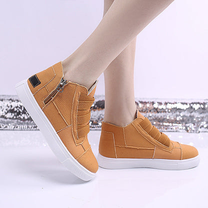 Canvas Flat Shoes Women Side Zipper Walking Sneakers Ooho