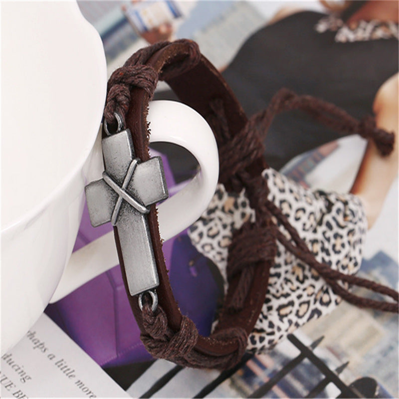 Brown Leather Cross Bracelets Ooho