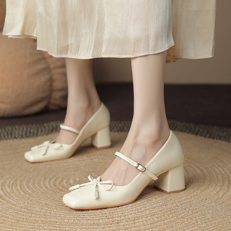 Bow Square Toe Mary Jane Shoes Women Ooho