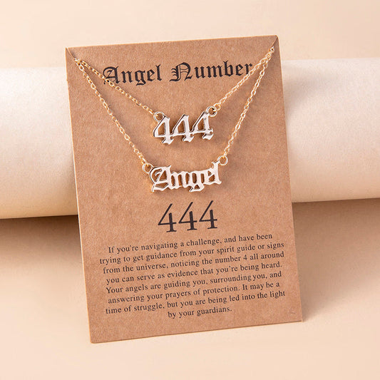 Gold Letter Angel Number 444 777 Multi-layer Chain Necklaces For Women Ooho