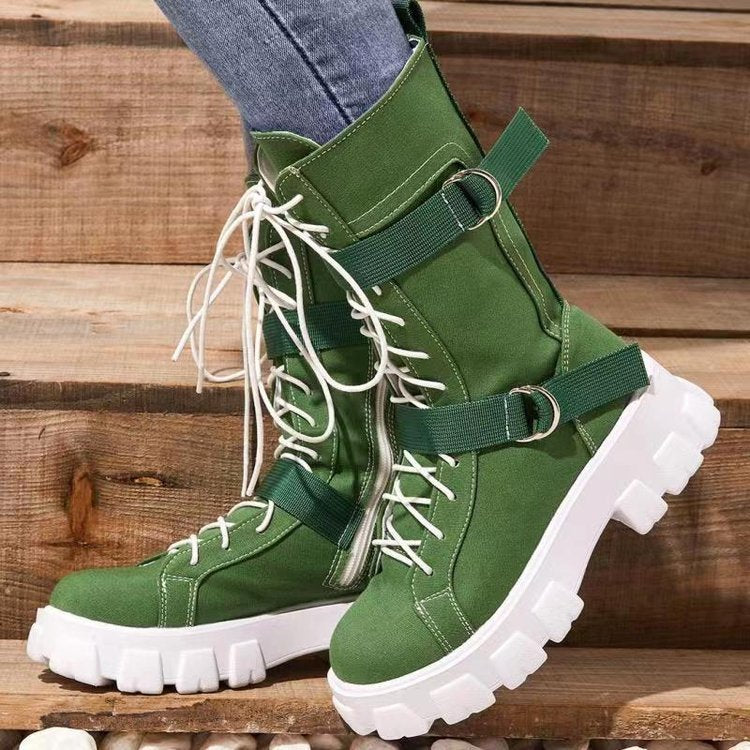 Platform Boots Buckle Lace-up Cowboy Boots Women Shoes Ooho