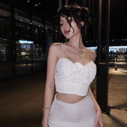 Camisole Pleated Three-dimensional Flower Top For Women Ooho
