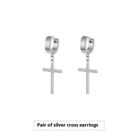 Cross Stud Earrings Male European Hip Hop Ooho