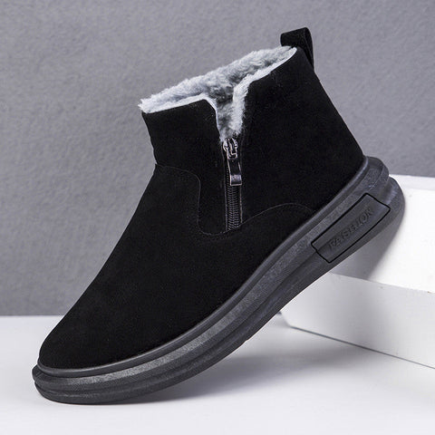 Fashion Snow Boots For Men Winter Warm Flat Cotton Plush Shoes With Side Zipper Casual Daily Fleece Ankle Boot Ooho