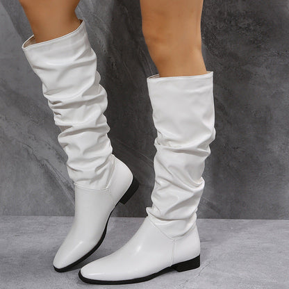 Long Boots White Cowboy Boots Women Pointed Toe Shoes Ooho
