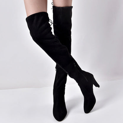 European And American Pointed Thick Heel Over The Knee Boots Stretch Boots Women Ooho