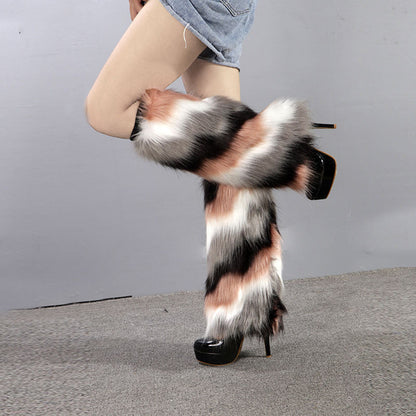Fashionable Women Knee Pads Winter Fluffy Furry Boots Cover Ooho