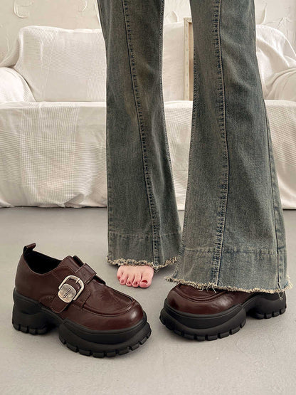 Retro Raise The Bottom Small Leather Shoes Female Loafers Ooho