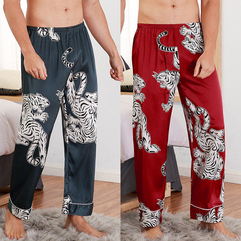 Men sleepwear Bottoms Silk Pajamas Print Long Sleep Pants Ooho