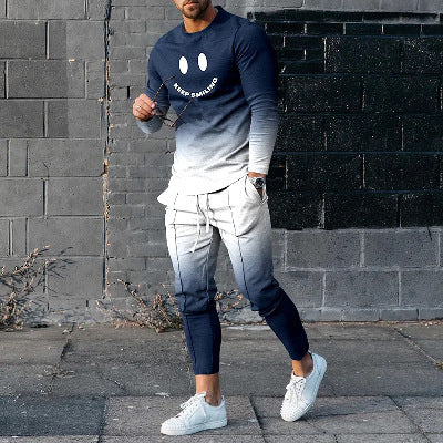 Round Neck Long Sleeve T-shirt Trousers Suit Men Ooho