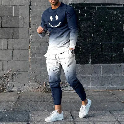 Round Neck Long Sleeve T-shirt Trousers Suit Men Ooho
