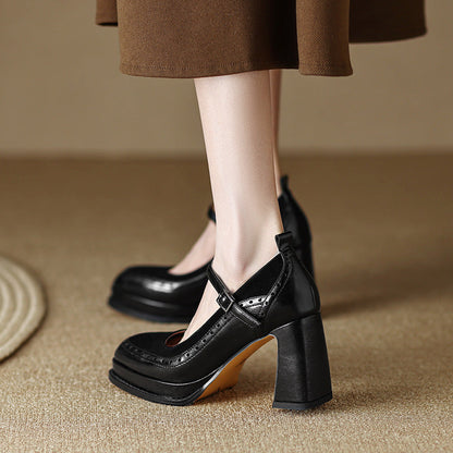 Leather High Heels Female French Retro Ooho