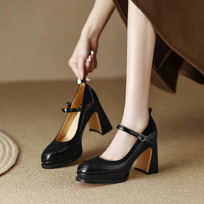 Leather High Heels Female French Retro Ooho