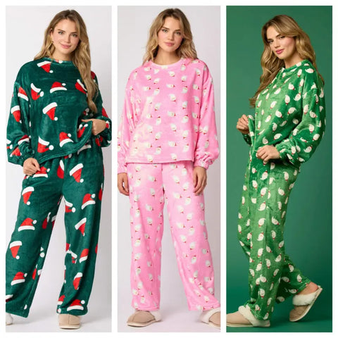 2024 Casual Flannel Pajama Sets For Women 2 Piece Cute Long Sleeve Matching Lounge Shirts Sets Santa Claus Pajamas Homewear Ooho