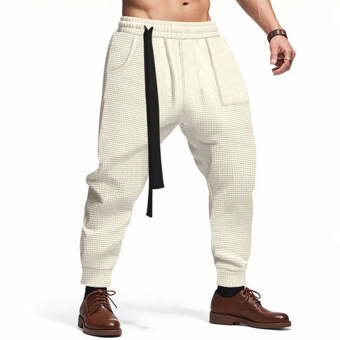 Men's Casual Pants Solid Waffle Male Hip Hop Streetwear Track Pants Joggers Trousers Fashion Harajuku Men Pants Ooho