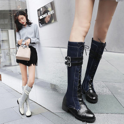 But the knee thick heel low heel denim high boots women Ooho