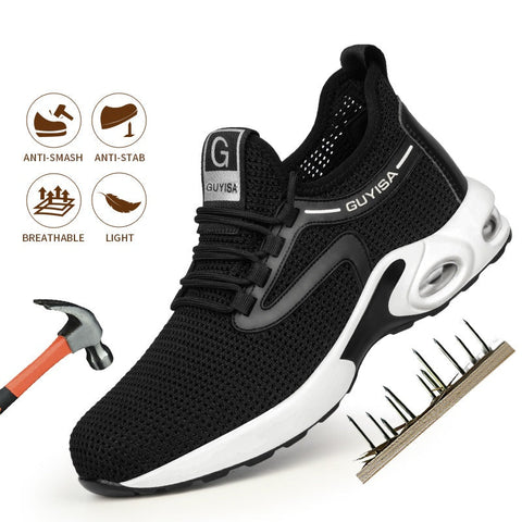 Black Sneakers Men Work Safety Shoes Lightweight Breathable For Gym Travel Work Casual Tennis Running Shoes Ooho