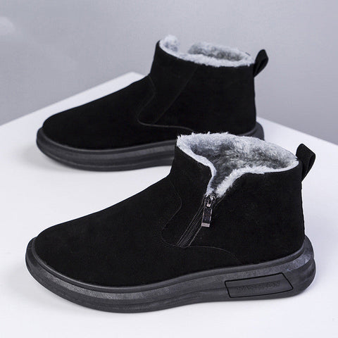 Fashion Snow Boots For Men Winter Warm Flat Cotton Plush Shoes With Side Zipper Casual Daily Fleece Ankle Boot Ooho