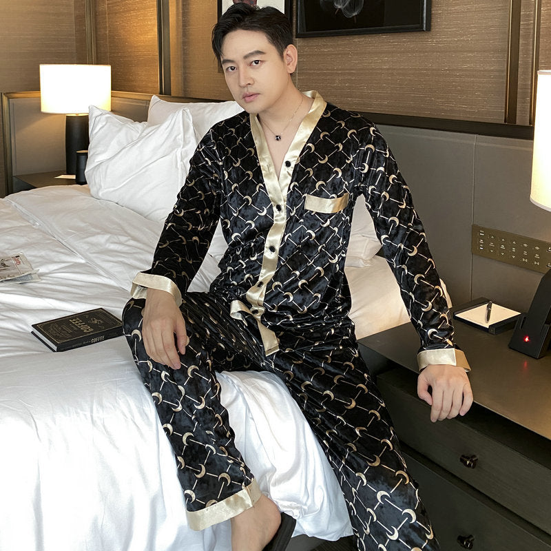 Men Plaid Thin Cardigan Pajama Set Ooho