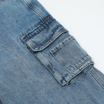 American Retro Multi-pocket Distressed Straight Cargo Pants Men Ooho