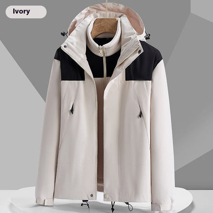Hooded Windbreaker Unisex Fashion Colorblock Zip-up Jacket With Pockets Waterproof Outwear For Women Men Clothing Ooho