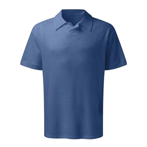 2pcs Set Men V Neck Polo Shirt Lapel Short Sleeve Men's Suit Waffle Style Casual Fashion T-Shirt Summer Ooho