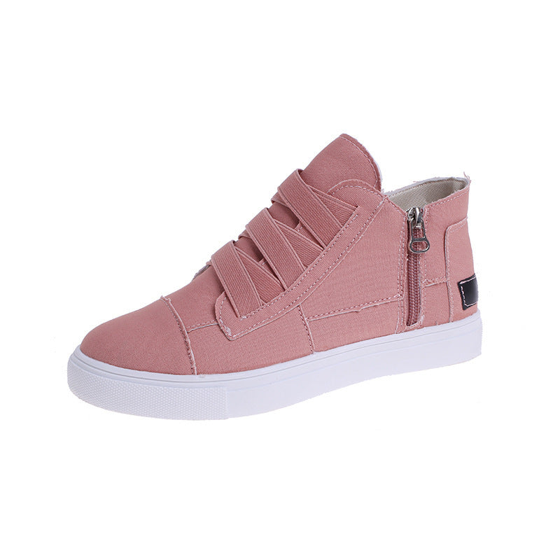 Canvas Flat Shoes Women Side Zipper Walking Sneakers Ooho
