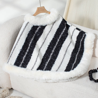Cape Fur Collar Striped Knitted Shawl Sweater For Women Ooho