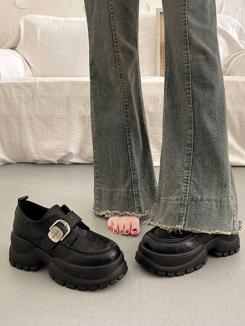 Retro Raise The Bottom Small Leather Shoes Female Loafers Ooho