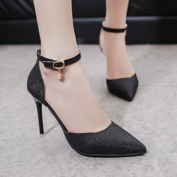 Sandals Women Beaded Buckle Pointed Heel Ooho