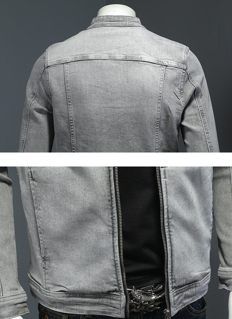 High Quality Stretch Zipper Denim Jacket Men Ooho