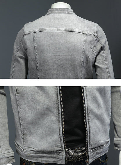 High Quality Stretch Zipper Denim Jacket Men Ooho