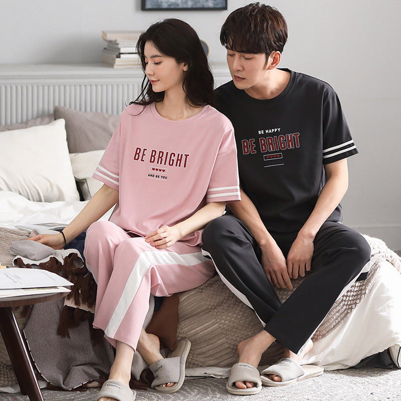Men And Women Fashion Casual Cotton Short-sleeved Shorts Home Wear Set Ooho