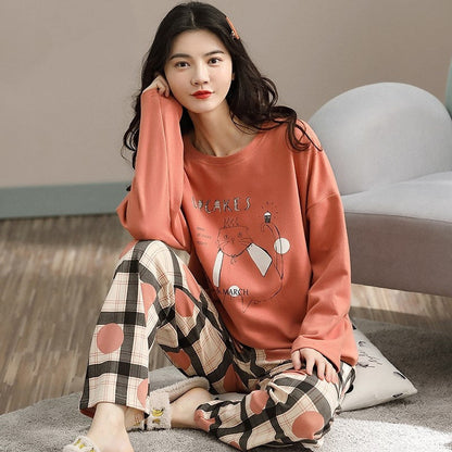 Pajamas Set Women Cute Cartoon Print Sleepwear 2 Piece Lounge Sets Ooho