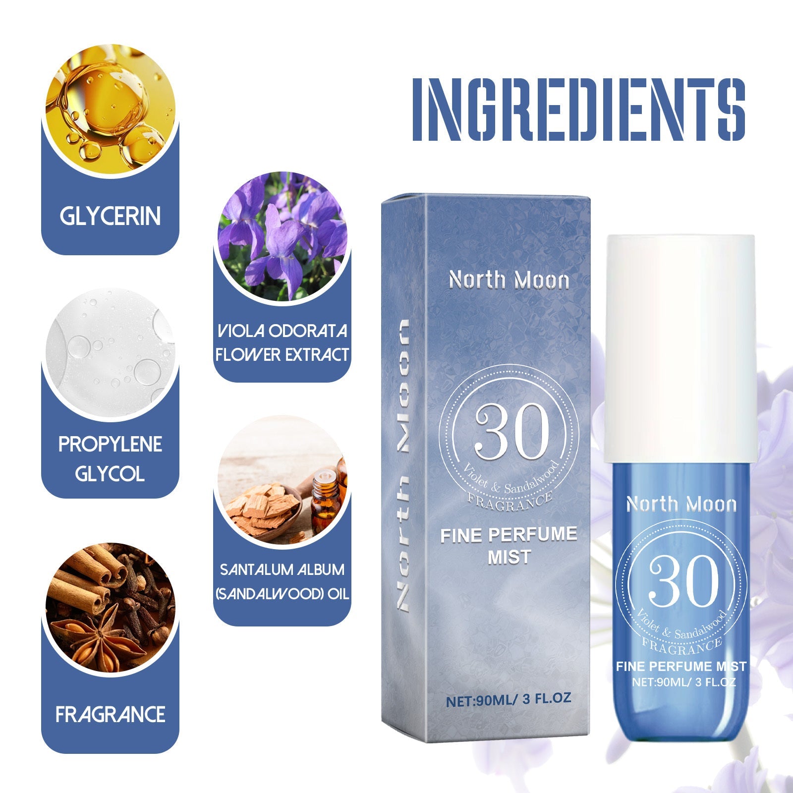 North Moon Fragrance Spray, Spray Body Splash For Women, Hair & Body Fragrance Mist, Fresh Long Duration Fragrance Spray Scent, Women's Dating Perfume Spray Ooho