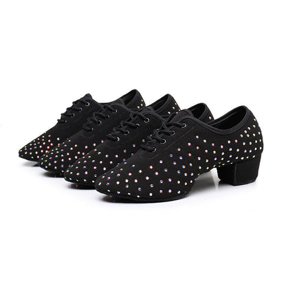Women's Latin Dance Oxford Cloth Full Diamond Shoes Ooho