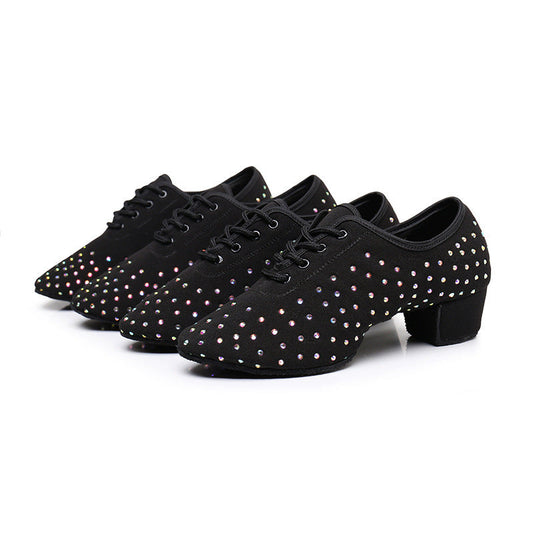 Women's Latin Dance Oxford Cloth Full Diamond Shoes Ooho