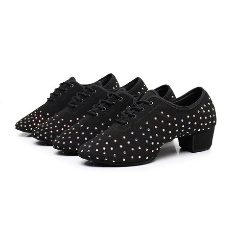Women's Latin Dance Oxford Cloth Full Diamond Shoes Ooho