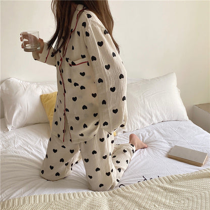 Long-sleeved Cardigan Love Home Service Two-piece Suit Ooho