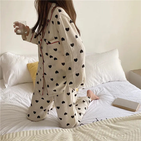Long-sleeved Cardigan Love Home Service Two-piece Suit Ooho