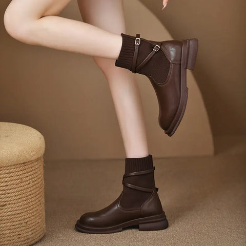 Retro Platform Knitted Martin Boots For Women Ooho