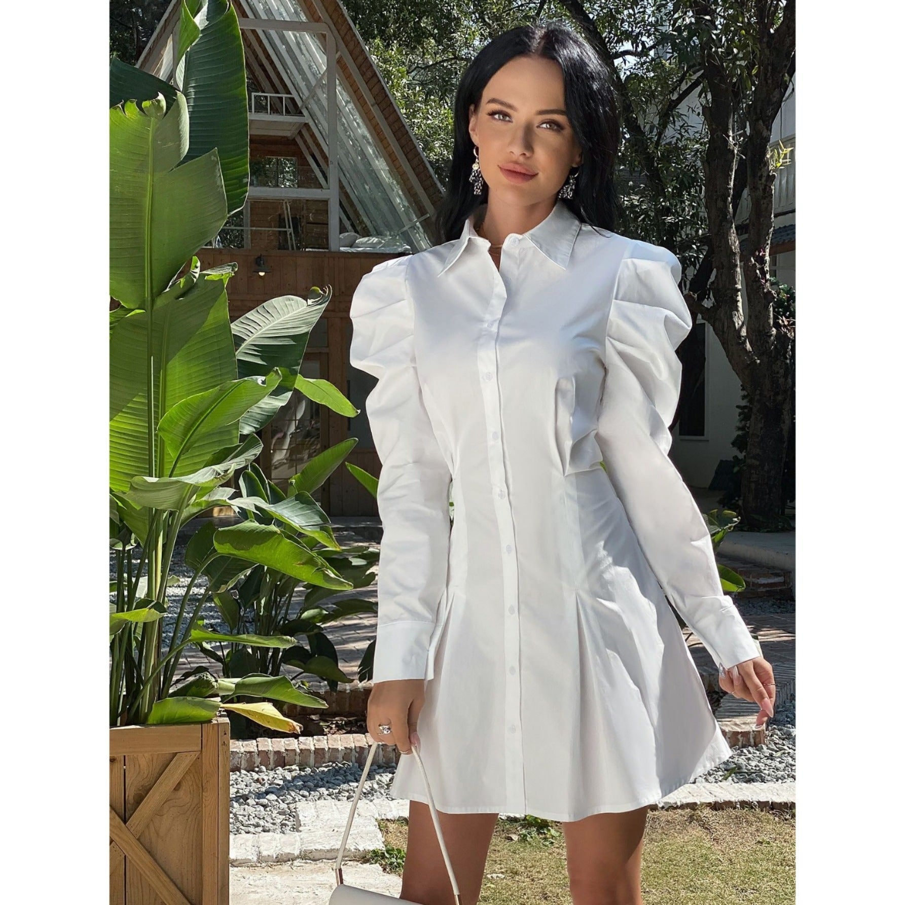 Robe chemise unicolore avec boutons Ooho